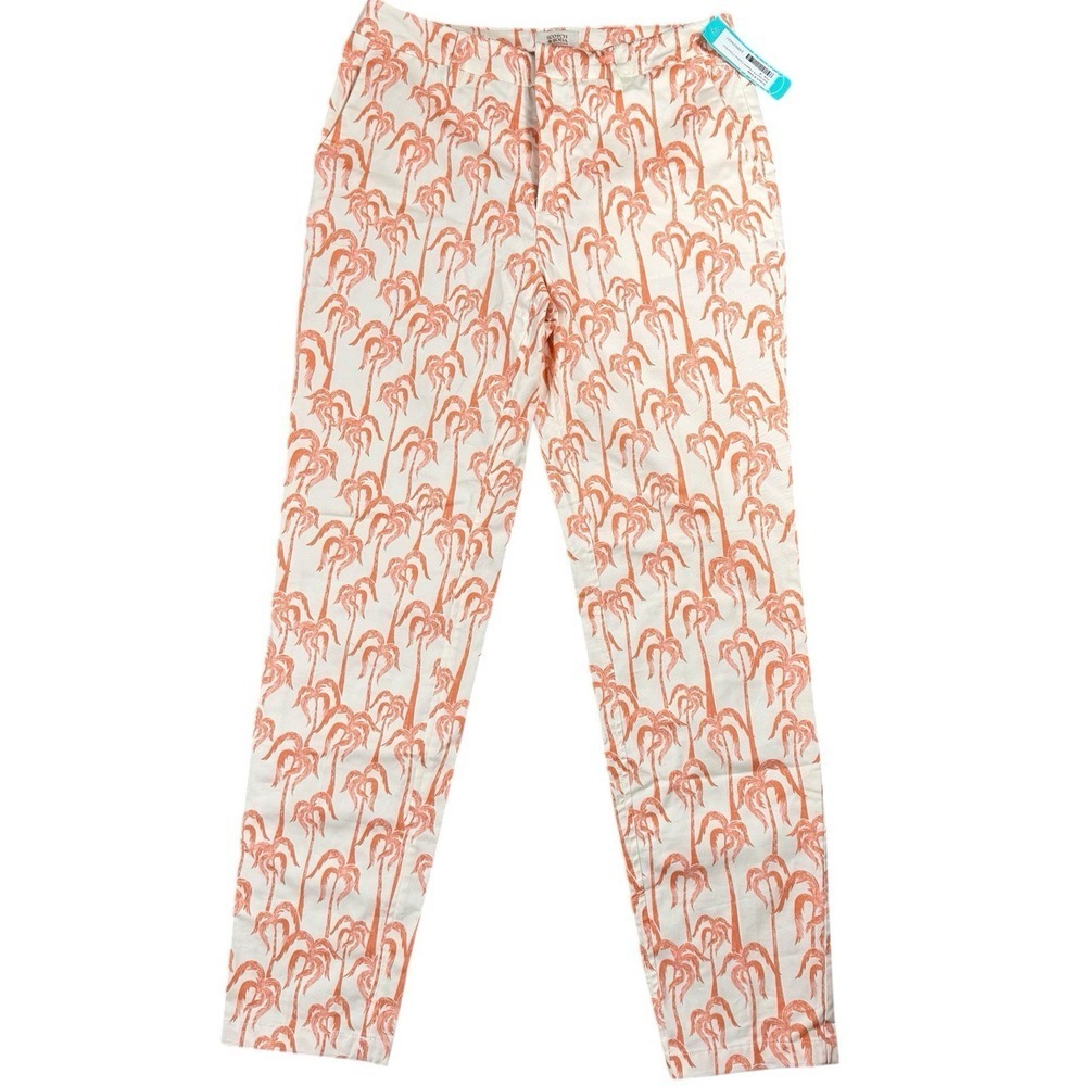 Scotch & Soda Orange Palm Tree Print Organic Cotton Bell Slim Chino Pants 28